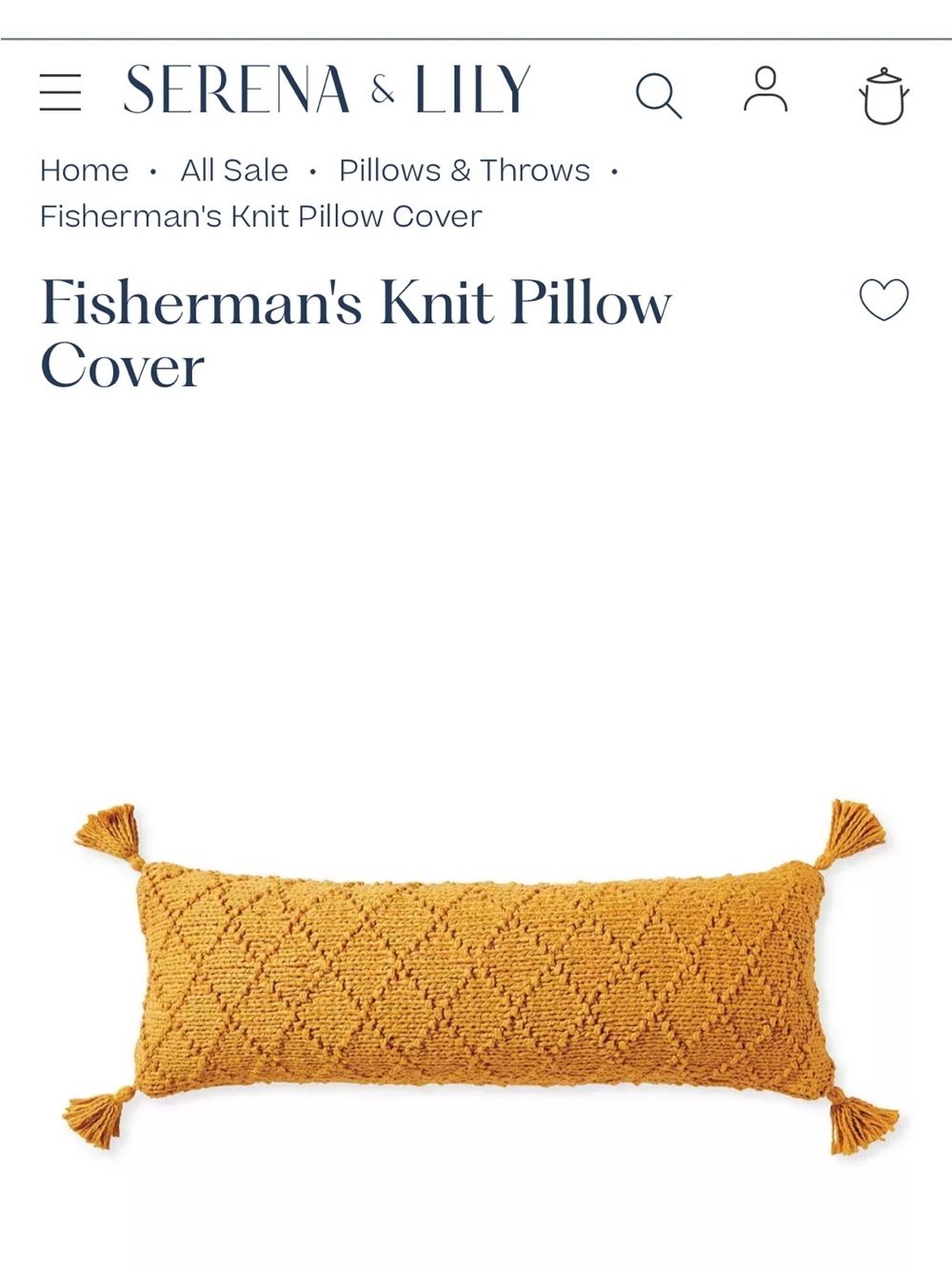 Serena & Lily Golden Yellow Fisherman’s Knit Lumbar Pillow with Tassels